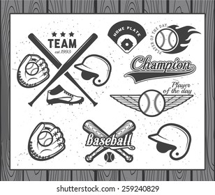 Set of vintage baseball labels and badges