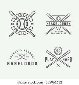 Set of vintage baseball logos, emblems, badges and design elements. Vector illustration

