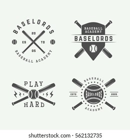 Set of vintage baseball logos, emblems, badges and design elements. Monochrome graphic Art. Vector Illustration.

