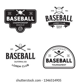 Set of vintage baseball typography emblems, sports logos and design elements. Logotype templates and badges. Isolated vector illustration.