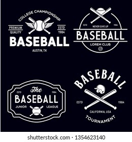 Set of vintage baseball typography emblems, sports logos and design elements. Logotype templates and badges. Isolated vector illustration.