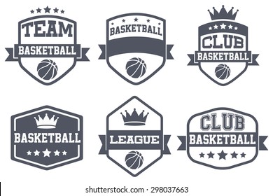 Set of Vintage Basketball Club Badge and Label with helmets. Emblem of sport team and event. Vector icons isolated on background.