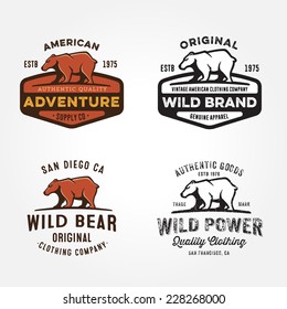 Set of vintage bear badges, labels, emblems, logos, icons and design elements, vector illustration