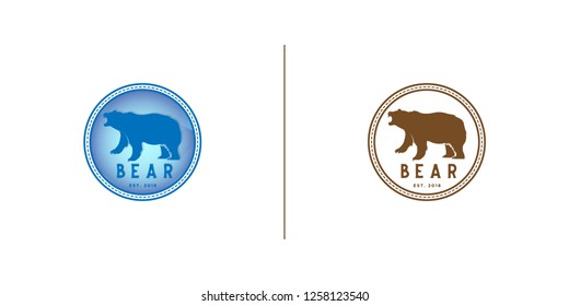 Set of vintage bear logo design template in circle shape