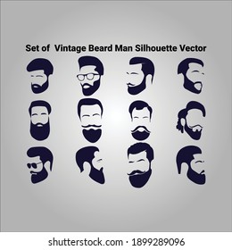 Set Of Vintage Beard Man Silhouette Vector