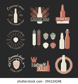 Set of vintage beer badge, logo templates and design elements for beer house, bar, pub, brewing company, brewery.