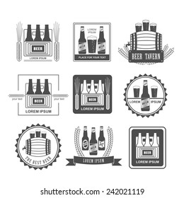 Set of vintage beer labels, design elements and icons