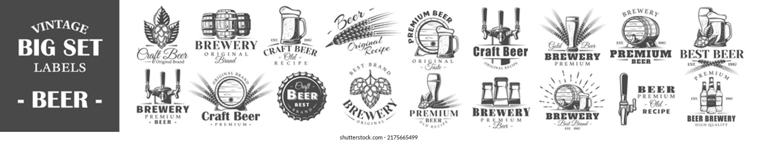 Set of vintage beer labels. Posters, stamps, banners and design elements. Vector illustration