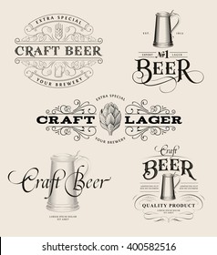 Set of vintage beer logos. Brewing labels and design elements