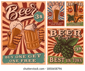 A Set of Vintage Beer posters, flyer templates for beer theme, all elements are on the separate layers.