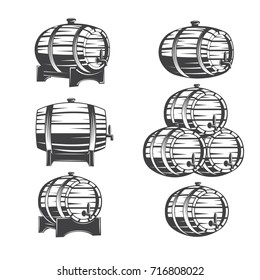 Set of vintage beer and wine barrels. Vector illustration.