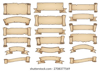 Conjunto De Rollos De Pergamino Beige De Antiguas Y Viejos Anuncios De Cinta De Papel Para El Diseño De Texto