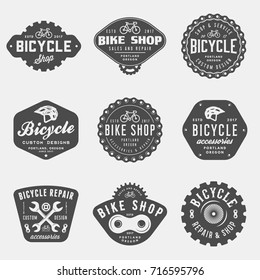 set of vintage bicycle shop and repair badges and labels. bike sales and service logos. vector illustration