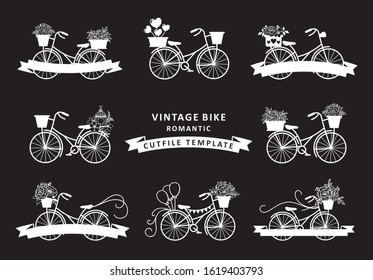 Set of vintage bike with flower decoration