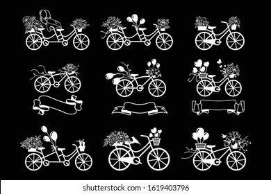 Set of vintage bike with flower decoration svg