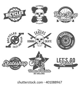 Set of vintage biking and skating logo, badges, design elements and labels. 