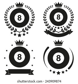 Set of Vintage Billiard Club Badge and Label with ball. Emblem of sport team and event. Vector icons isolated on background.