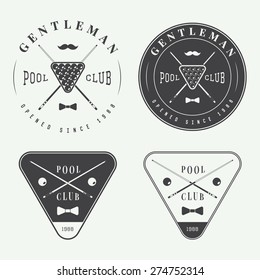 Set of vintage billiard labels, emblems and logo