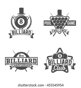 Set of vintage billiard labels, emblems, logo and design elements