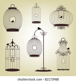 set vintage bird cages