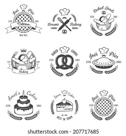 Set of vintage black and white bakery emblems, labels and designed elements. Set 1