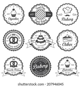 Set of vintage black and white bakery emblems, labels and designed elements. Set 2