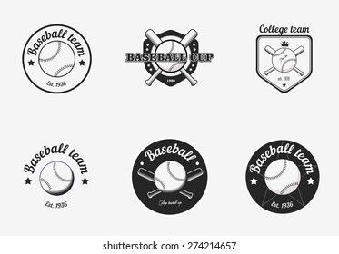 Set of vintage black and white baseball championship logo badges