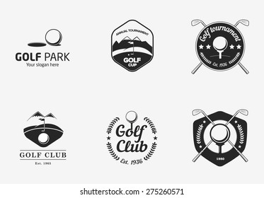 Set of vintage black and white golf championship logos and badges