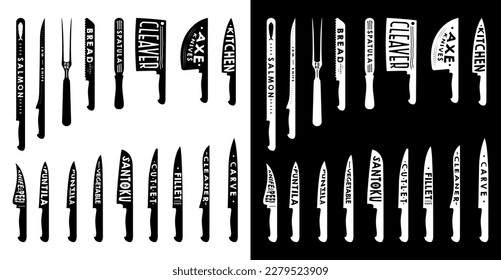 Set of Vintage black and white Knives object  with typography background vector Illustration