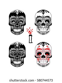 Set of vintage black and white skull
