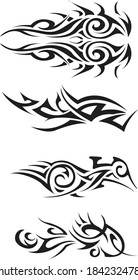 Set of vintage black and white tattoo elements isolated on white background