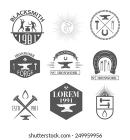 Set of vintage blacksmith labels, badges, emblems and design elements - Vector illustration.