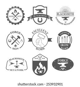 Set of vintage blacksmith labels, badges, emblems and design elements - Vector illustration.