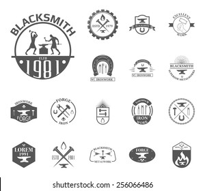 Set of vintage blacksmith labels, badges, emblems and design elements - Vector illustration.