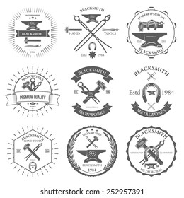 Set of vintage blacksmith labels and design elements vector illustration