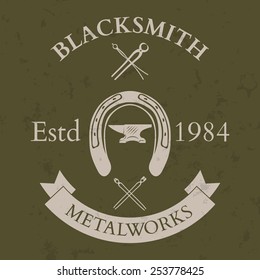Set of vintage blacksmith labels and design elements vector illustration