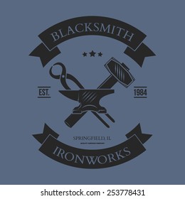 Set of vintage blacksmith labels and design elements vector illustration