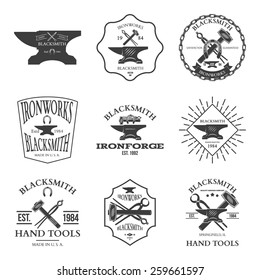 Set of vintage blacksmith labels and design elements vector illustration