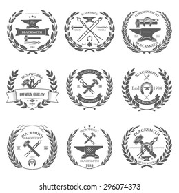 Set of vintage blacksmith labels and design elements vector illustration