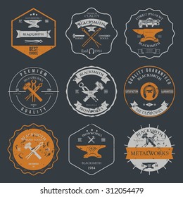 Set of vintage blacksmith labels and design elements vector illustration