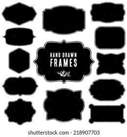 Set of vintage blank frames and labels. Hand drawn vector illustration. Vol.2