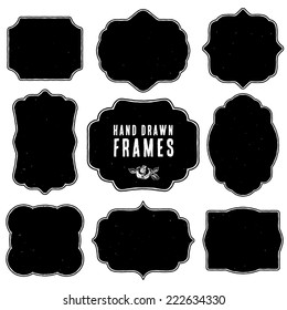 Set of vintage blank frames and labels. Hand drawn vector illustration. Vol.3