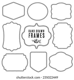 Set of vintage blank frames and labels. Hand drawn vector illustration.