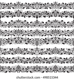 Set of vintage border brushes templates. Baroque floral elements for frames design and page decorations.