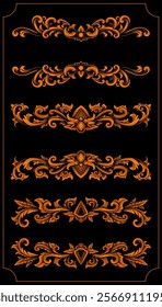 Set of vintage border ornament vector design element in golden colour
