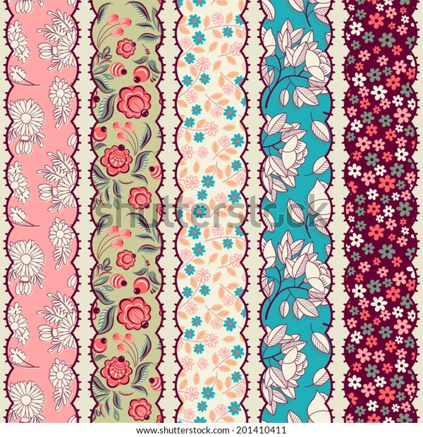 Set of vintage borders. Could be used\
as divider, frame, etc. Seamless pattern.\
Patchwork.