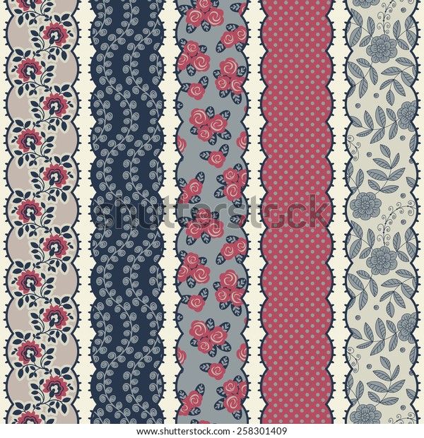 Set of vintage borders. Could be used\
as divider, frame, etc. Seamless pattern.\
Patchwork.