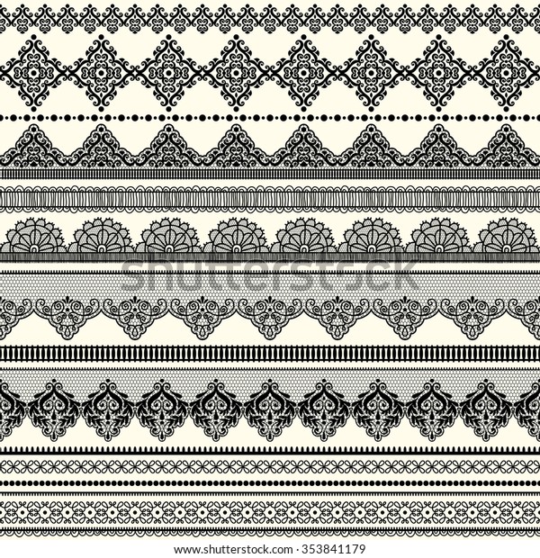 Set of vintage borders. Could\
be used as divider, frame, etc. Freehand drawing. Black and\
white.