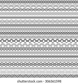 Set of vintage borders for design. Twenty border elements for frames in knotting style.