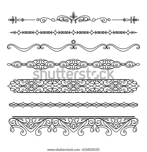 Set of vintage borders and flourishes, vector\
scroll embellishment in retro\
style